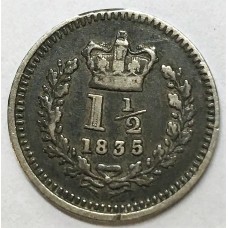 GREAT BRITAIN UK ENGLAND 1835 /4 . ONE 1 AND HALF 1/2  PENCE COIN . OVERDATE